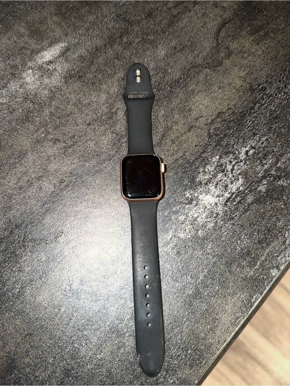 Apple Black Silicone Watch Band with Rose Gold Case Accent